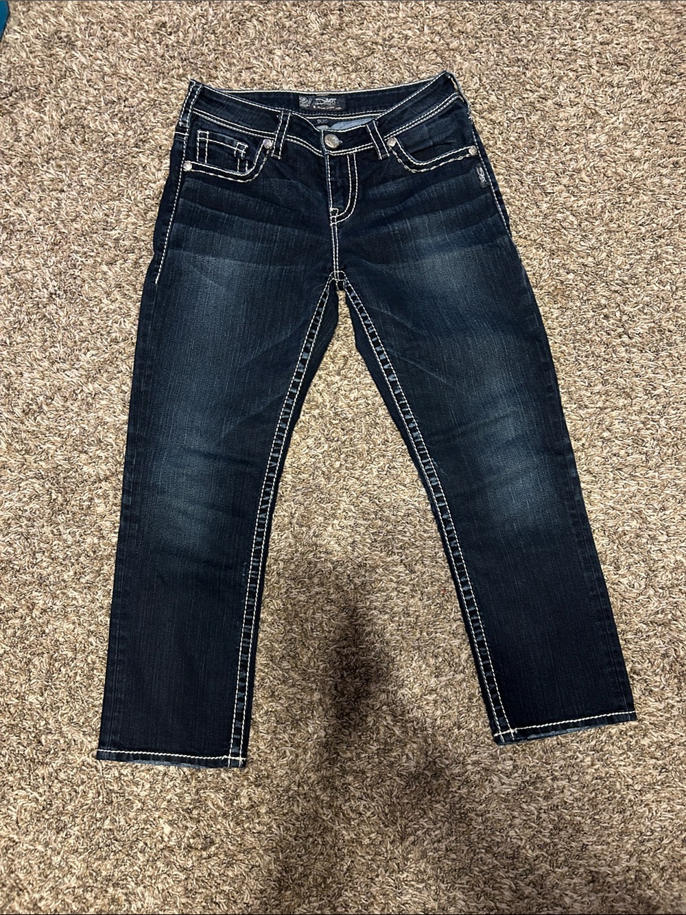 Silver Jeans Dark Blue Cropped Straight Ankle Jeans